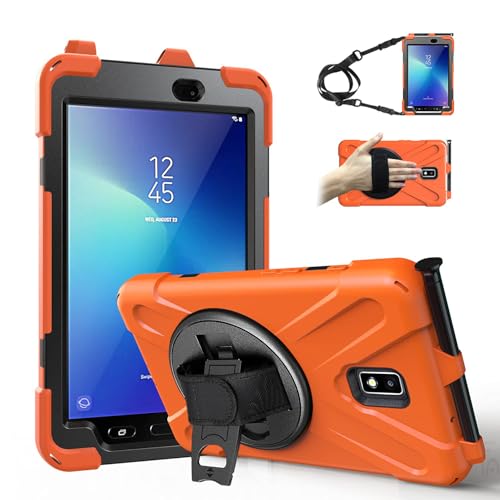 Tablet PC Case Compatible with Samsung Galaxy Tab Active 2 8inch 2017 T390/T395/T397 Heavy Duty Protective Cover Shockproof Rugged Case W Shoulder Strap&Rotating Kickstand&Handle (Orange) -  MUDASANQI