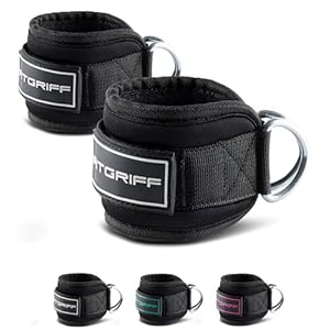 Fitgriff® Ankle Straps V3 for Cable Machine (2 Pieces) – Gym Workout Equipment – Leg Pulley Attachment, Kickback Straps