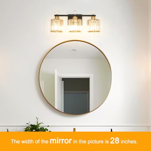 Image of Lxybcce Black and Gold Bathroom Vanity Light, 3-Lights Crystal Vanity Lights for Bath, Modern Bathroom Light Fixture Over Mirror, Wall Mount Lights with Clear Crystal Glass for Bedroom Living Room