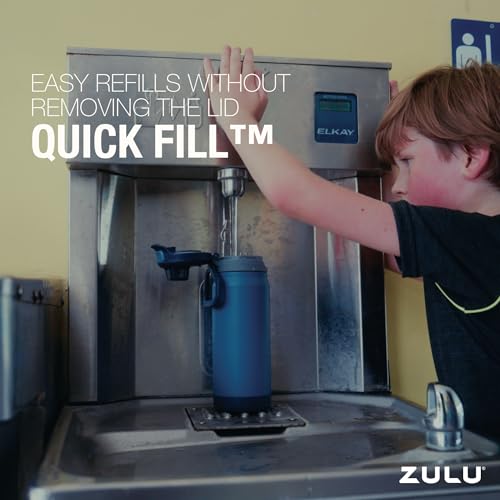 Image of ZULU Powerfill Pro 18oz Kids Stainless Steel Water Bottle with Quick Fill Lid, Triple Wall Vacuum Insulated, Leak Proof Locking Lid, Sip & Chug, Reusable, BPA Free, Dishwasher Safe, Midnight Storm