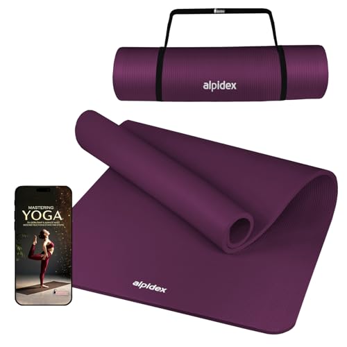 ALPIDEX Tapis de Yoga Épais 1,5 cm 3 Largeurs E-Book Matelas Sport Gymnastique Antidérapant sans Phtalates Sangle Transport Pilâtes Gym Aérobic Stretching Entraînement, Berry, 190 x 80 x 1.5 cm