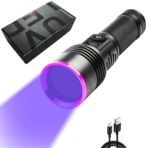 Buithafu Lampe de poche UV 30 W – 365 nm 4 puces LED avec fonction variateur d'intensité en continu | Batterie de type C (26650) | Boîtier en aluminium | Détecteur d'urine pour animaux de compagnie