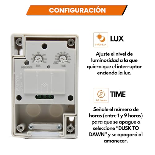 Miniatura 2 de Ps-Tech Interruptor Crepuscular Exterior Protección Ip54 Con Temporizador 1-9 Horas Para Montaje En Pared Con Ajuste De Intensidad De Luz 3-500 Lux