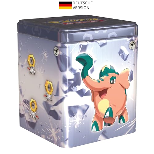 Pokémon-Sammelkartenspiel: Stapel-Tin-Box Metall (3 Boosterpacks & 2 Stickerbögen)