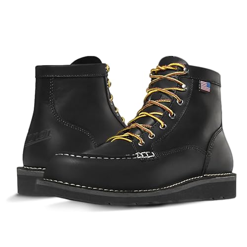 Danner 6” Bull Run Moc Toe Work Boots for Men - Oiled Full-Grain Leather Upper with Non Slip Wedge Outsole and 3-Density Cushion Footbed, EH Resistant, Black|black - 11.5 D