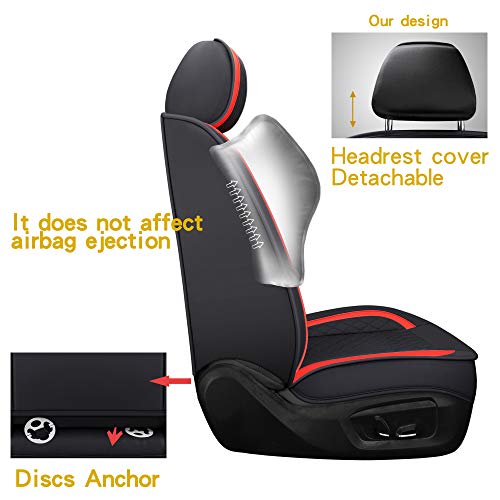 BABYBLU Leather Car Seat Covers, Faux Leatherette Automotive Vehicle Cushion Cover for Cars SUV Pick-up Truck Universal Fit Set for Auto Interior Accessories ((Airbag Compatible) (Red) - Thumbnail 4