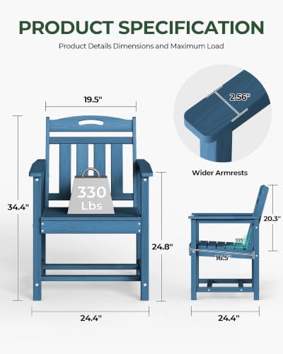 Image of Outdoor Patio Dining, All-Weather HDPE Chair Fade-Resistant, and Low Maintenance for Backyard, Garden, or Patio, Navy Blue