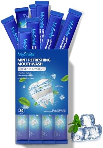 MySmile Mouthwash Alcohol Free, Mouth Wash for Adults, Fluoride Free, Fresh Mint, Travel Sachets (0.41 Fl OZ(Pack of 30))