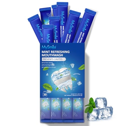 MySmile Mundwasser Alkoholfrei, Mundspülung für Erwachsene, Reise-Mundspülung Hilft 99% der Mundgeruch Keime zu töten, verhindert Karies, Fluorid frei, Fresh Mint, 30 Verwendungen