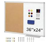 Cork Board White Board Combo, 36' X 24' Magnetic Whiteboard Bulletin Combination Board, Aluminum Frame Vision Board with Dry Erase Markers, Magnets, Eraser and Push Pins for Office, Home & School