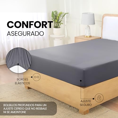 Miniatura 4 de Utopia Bedding Sabana Bajera 150x190 200 - Gris - Certificado Oeko Tex - Bolsillo Profundo - Microfibra Cepillada Cama 150