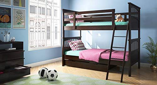 Image of Sheesham Solid Wood Bunk Bed for Bedroom | Walnut Finish (Brown)