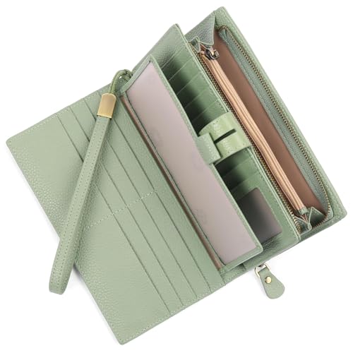 SENDEFN Women's Wallet Large Capacity RFID Blocking Leather Wallets Credit Cards Organizer with Checkbook Holder