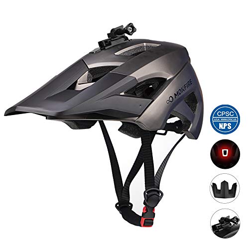 MOKFIRE Mountain Bike Helmet - Detachable Super Long Sun Visor with USB Safety