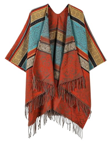 Rungion Women's Warm Ethnic Tassel Shawl Wraps Knitted Poncho Cape Fall/Winter Long Scarf Open Front Blanket Cardigan