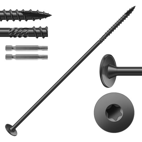 Image of #14 x 8 Inch Outdoor Structural Wood Deck Screws (87Pcs /6lb), Carbon Steel, Black, Flat Head, Rust Resistant Epoxy Coated, T30 Star Bit