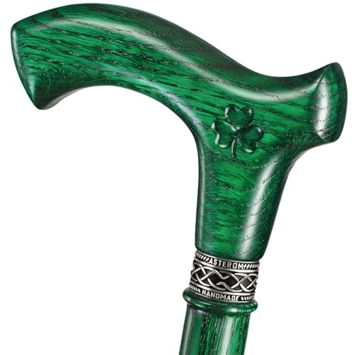 Asterom Irish Walking Cane for Men and Women - Handmade Ergonomic Wooden - Irish Walking Stick Shamrock Green Walking Canes - 36 Inch