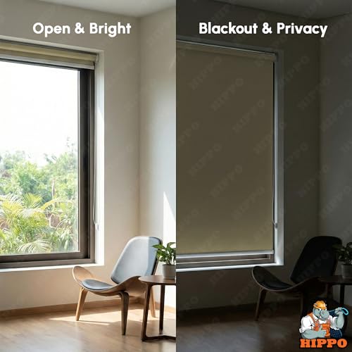 Image of HIPPO No Drill Blackout Blinds for Windows | No Tools, Light & Heat Blocking Blinds, UV Protection, Smooth Chain, Inside Mount, Ideal for Sun Exposed Areas (Euro-Beige, 4FTX5FT)