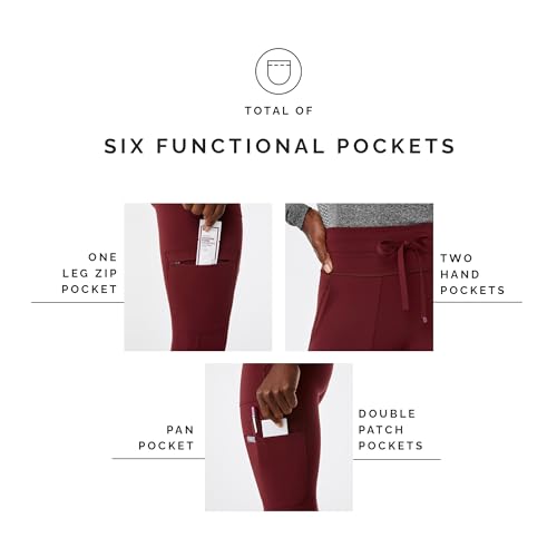 FIGS Seville High Waisted ScrubLegging for Women — Burgundy, XXS - Thumbnail 7
