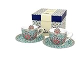 Duo Espressotassen 2er Set Marokko 90ml Espresso-Tassen Mokkatassen aus Porzellan Untertassen Unterteller Mokka-Tassen Geschenk Tasse für Kaffee Espresso Mokka Geschenkverpackung Geschenkbox