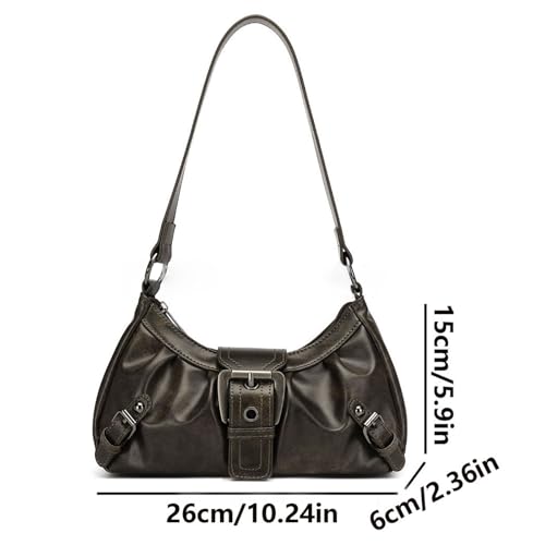 Women's Y2K Purse, Vintage PU Leather Goth Purse, Buckle Shoulder Purses, Punk Hobo Handbag Clutch Bag2