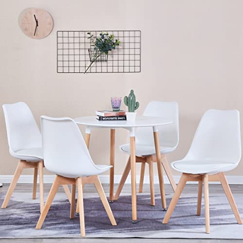 Echoamo Dining Chairs Set Of 4, Mid Century Modern Dsw Chair, Durable Pu Cushion With Beech Wood Legs And Soft Padded Upholstered Dining Chair For Dining Room, Living Room, Bedroom, Kitchen（White） #TOP1
