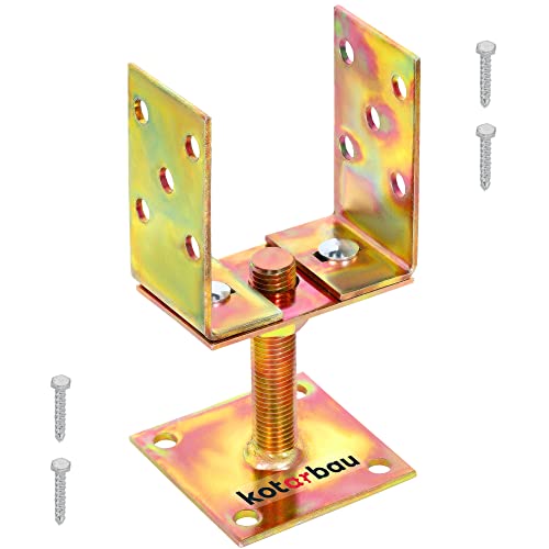 KOTARBAU® U Pfostenträger Aufschrauben 80 – 120 mm Pfostenträger für Holzpfosten Bodenhülse Pfosten Träger Stützenfuß Pfostenträger Höhenverstellbar Bodenfuß Platte Verzinkt Gold