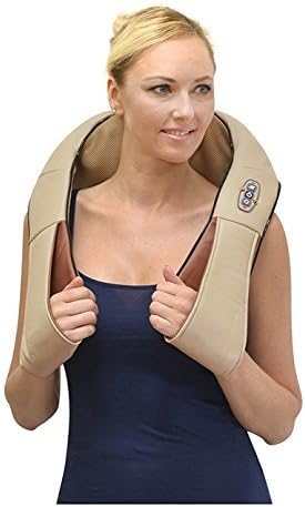 Shiatsu Shoulder and Neck Massager - 3 Speed Deep Kneading Muscle Massage with Heat - for Lower Back, Legs, Arms and More - with AC and Car Adapter - Beige - by COMFYSURE