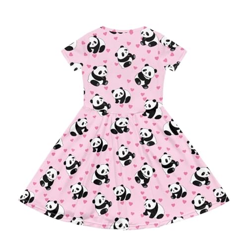 Image of Girls Dress with Pockets Basic Short Sleeve High Waist Swing Skater Dress School Party Dress for Kids