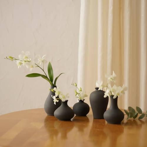 Image of PUREZENTO Black Japanese Ikebana Vase - Set of 5 | Unique Geometric Shapes Vase for Decor Centerpiece & Showpiece | Decorative Vases for Home, Living Room, Office & Tabletop Decorations