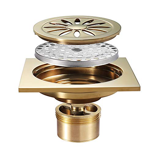 MMLLPP 10x10cm Salle De Bains Carré en Laiton Commun Siphon De Sol Type De Désodorisation Salle De Bains Chrome Plaqué Douche Siphons De Sol pour Égouttoir Familial Cover