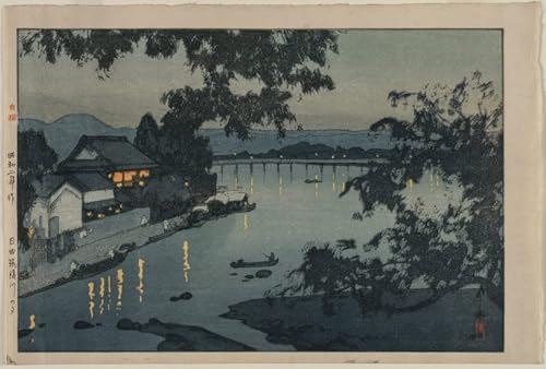 Photos D'Art Soirée sur la rivière Chikugo Affiche Toile pour Salon Moderne