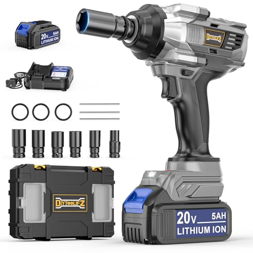 Image of DIYtoolifz Cordless Impact Wrench 1/2 inch Compatible with DeWalt 20V Battery, 1000 Ft-lbs (1360N.m) High Torque Impact Driver with 2x5.0AH Battery & 6 Sockets, Impact Gun for Car Truck Mower
