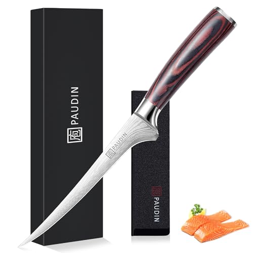 PAUDIN Japanese Fish & Boning Knife, Ultra Sharp Professional Fillet Knifes for Deboning Chicken, High Carbon Steel Kitchen Knifes with Ergonomic Pakkawood Handle