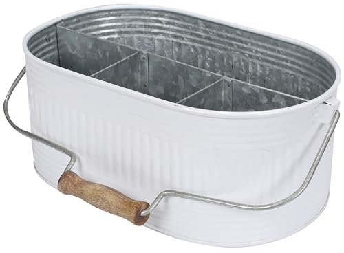 CLEENTABLE Galvanized Utensil Caddy – Rustic Farmhouse Chic Multi-Compartment Organizer for Kitchen, Parties & Picnics (13.5