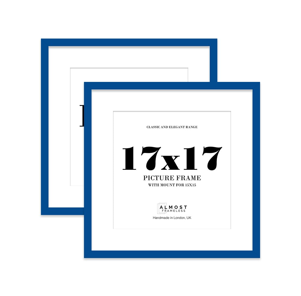 17x17 Blue Picture Frame with Mount for 15x15 Photos, Prints - Modern Square Wall Frame, Set of 2