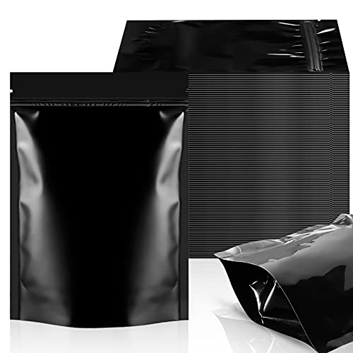 200 Pieces Stand Up Pouches Mylar Bag Black Mylar Bags Resealable Mylar Bags Black Bag Smell Proof Mylar Bags Double Sided Matte(4 x 6 Inches)