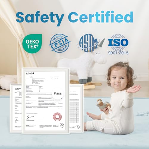 Image of 1.3 inch Thick Baby Play Mat for Floor, 28x72 Foam Tummy Time Mat, Padded Support Soft Plush Bedside Rugs for Infant Kids Toddler Crawling Kick Activity (Ice Blue)