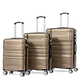 phosir Juego de 3 maletas rígidas con cierre TSA, 4 ruedas, ruedas de 360°, extensible, ligero y apilable, oro rosa, dorado, Estilo moderno