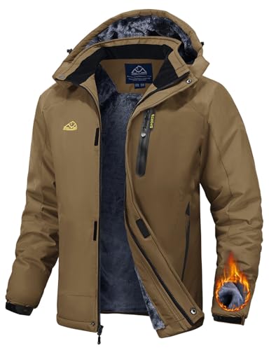 Image of TBMPOY Men's Winter Ski Jacket Waterproof Warm Snow Insulated Coat Fleece Lined Snowboard Hooded Raincoat