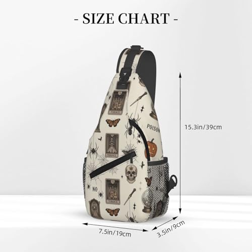 Men's Sling Shoulder Crossbody Backpack, Sturdy Anti-Theft Daypack for Running Gym Exercise, Vintage Skull Skeleton Spider Web Witch Board Gothic Bags3