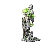 COYOUCO Acuario Vista a la montaña Ornamento de Piedra Árbol Roca Paisaje de Cueva, Gran Ornamento de Acuario Roca Artificial Pecera Decoración,E