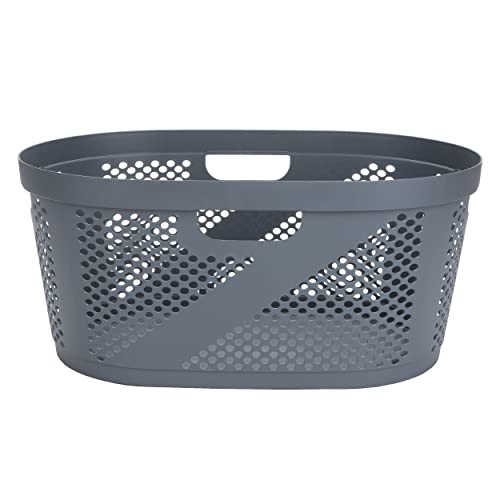 Mind Reader Basket Collection, Laundry Basket, 40 Liter (10Kg/22Lbs) Capacity, Cut Out Handles, Ventilated, Gray #TOP5