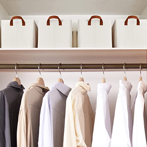 Yawinhe Foldable Storage Basket With Drawstring Cover And 2 Leather Handles, Collapsible Storage Bins, Baskets For Organizing Shelf Nursery Home Closet (Beige, 16.53X12.59X10.23In/4-Pack) #TOP1