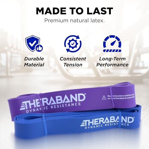 Image of THERABAND High Resistance Band Set of 2, Heavy and Extra-Heavy Elastic Super Bands for Full Body Workouts, Physical Therapy, Strength Training, Durable 41 inch Loop Exercise Bands, 35-50 lbs Resistance
