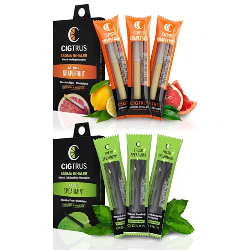 Cigtrus Quit Smoking Inhaler - Natural Refreshing, Smokeless Non Electric Diffuser Pen, No Nicotine or Vape – Menthol Fresh Spearmint & Citrus Grapefruit 6pk