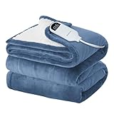Bedsure Electric Blanket Full Size - Soft Flannel Heated Blanket, Fast Heating with 10 Time Settings & 6 Heat Settings, Warm Gift for Grandma (72x84 inches, Blue)
