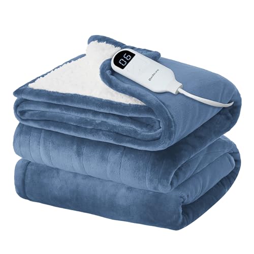 Bedsure Electric Blanket Twin - Soft Flannel Heated Blanket, Fast Heating with 10 Time Settings & 6 Heat Settings, Warm Gift for Grandma (62x84 inches, Blue)