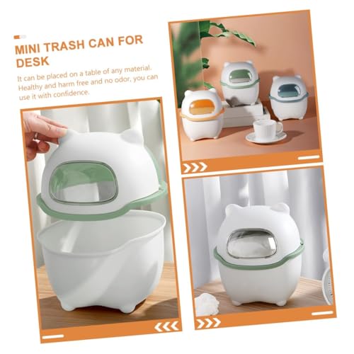 Image of Cute Cartoon Bear Mini Table Top Dustbin with Lid, Small Desk Trash Can for Kids Study Table, Desktop Garbage Bin for Office, Bedroom, Makeup Table, Plastic Wastebasket