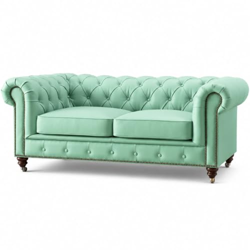 Image of Modern Classic Design Leatherette Luxury Chester Sofa Set with Button Tufted, Sofa for Living Room Home, Office, Hotel, Bar and Lobby (Mint Green, 2 Seater Sofa)